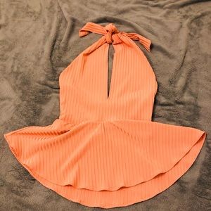 Cashier halter top orange salmon metallic peplum
